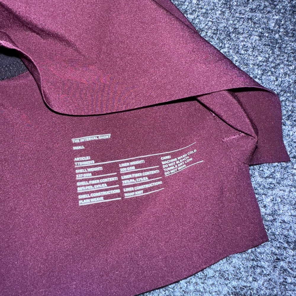 Ten Thousand The Interval Short Mens Small Maroon Burgundy 7 Inseam Liner - Picture 4 of 6